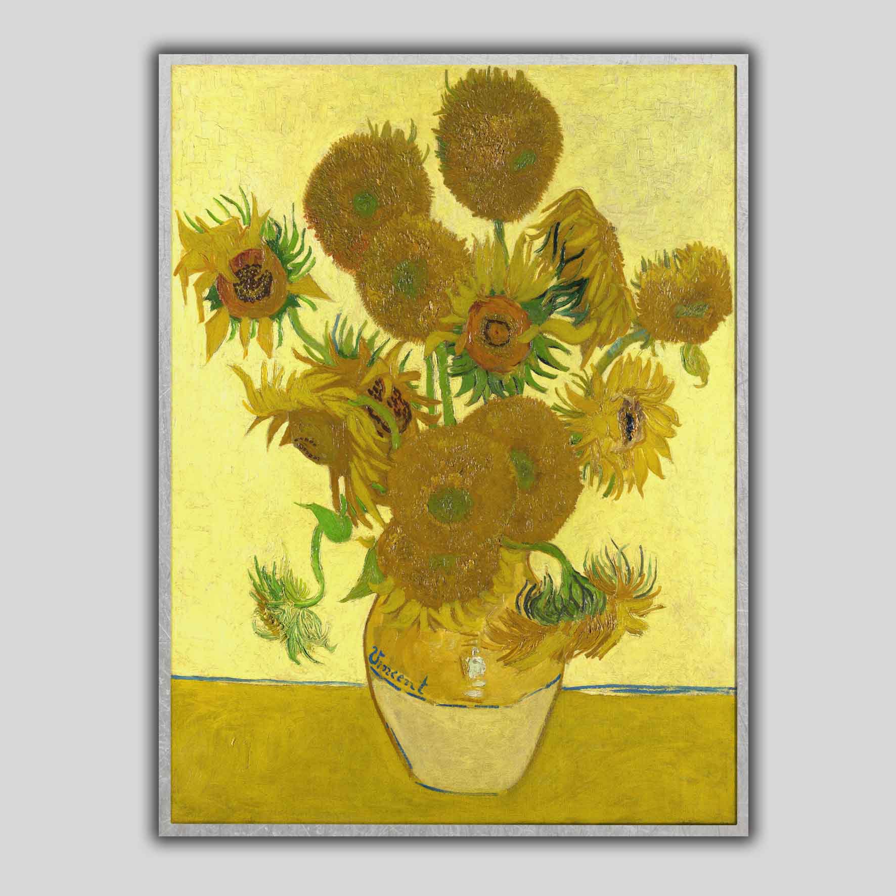 Vaso con quindici girasoli