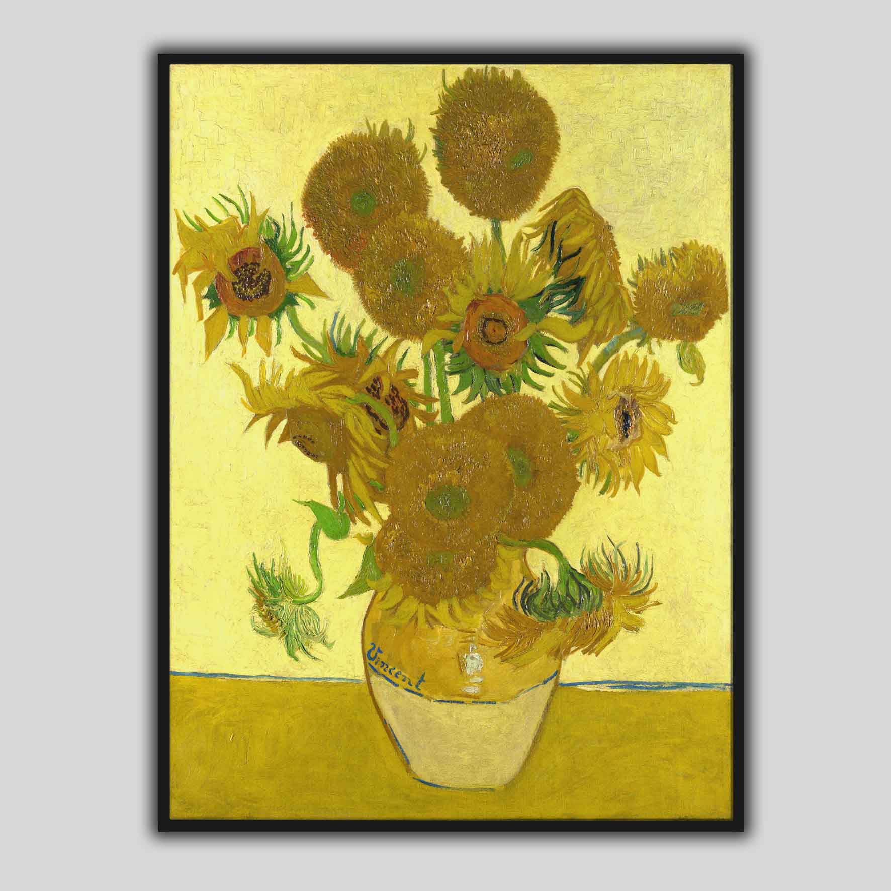 Vaso con quindici girasoli