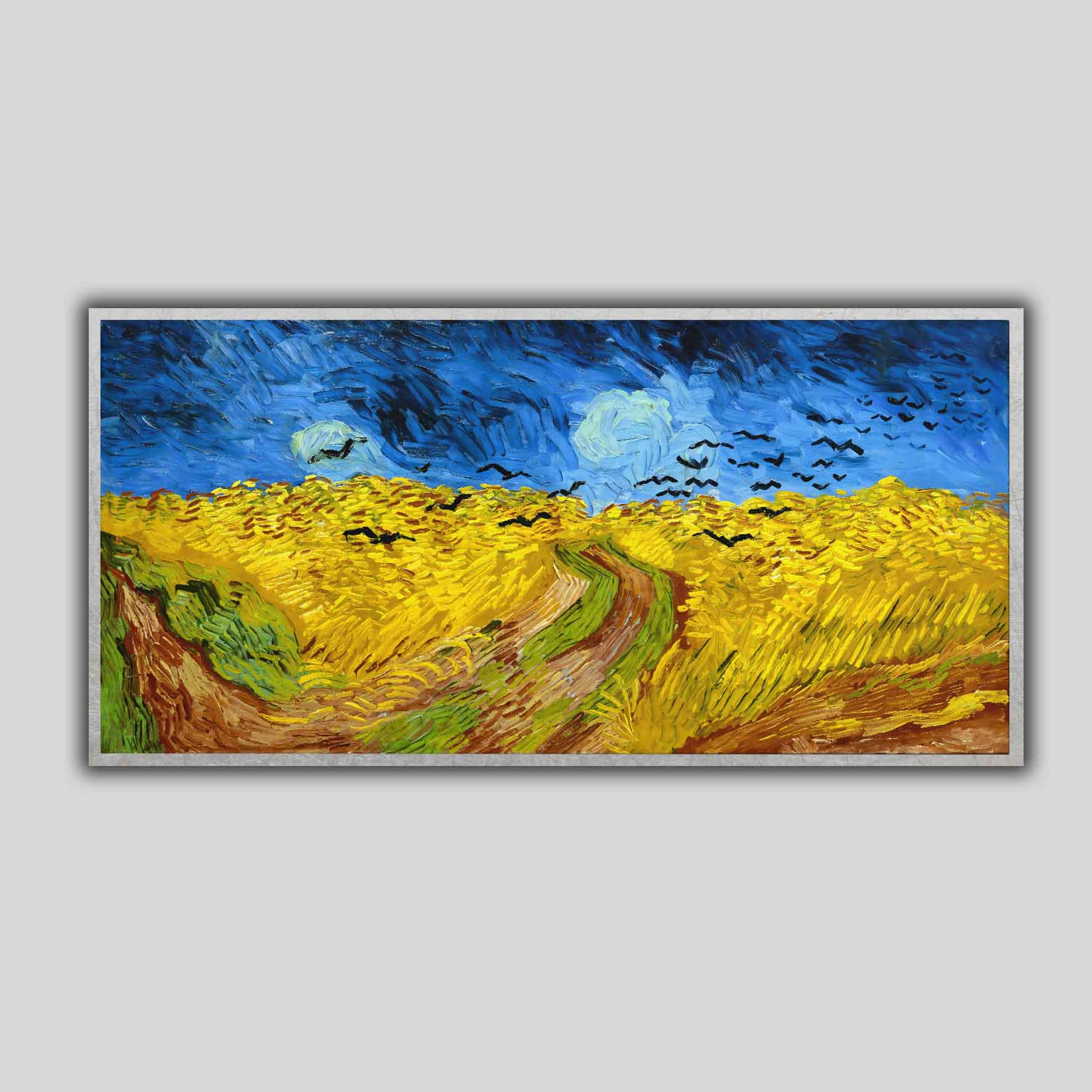 Campo di grano con volo di corvi