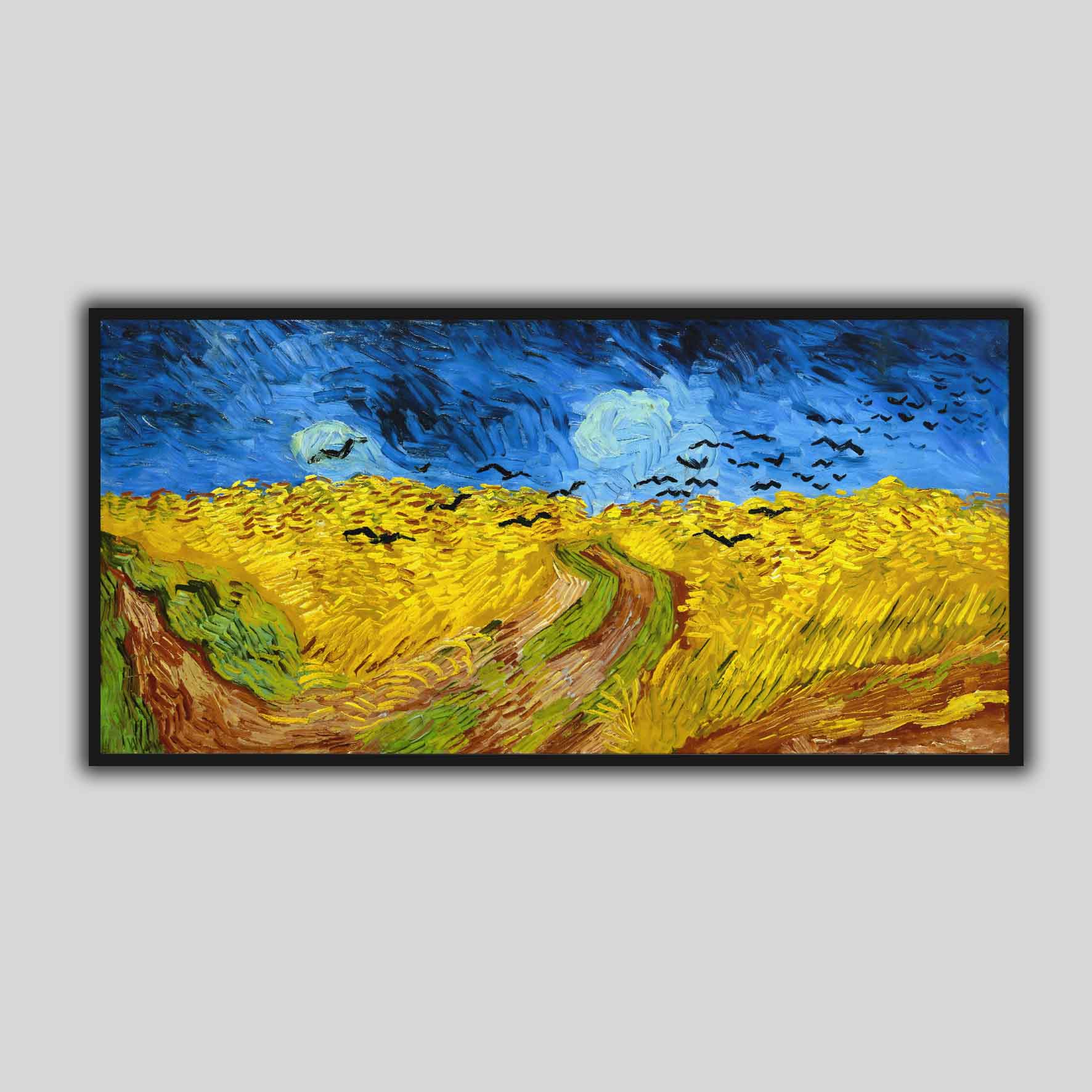 Campo di grano con volo di corvi